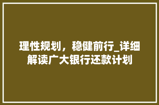 理性规划，稳健前行_详细解读广大银行还款计划