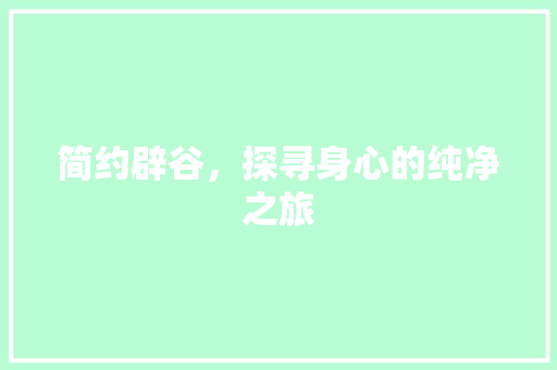 简约辟谷，探寻身心的纯净之旅