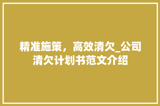 精准施策，高效清欠_公司清欠计划书范文介绍