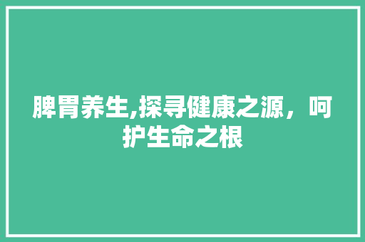 脾胃养生,探寻健康之源，呵护生命之根