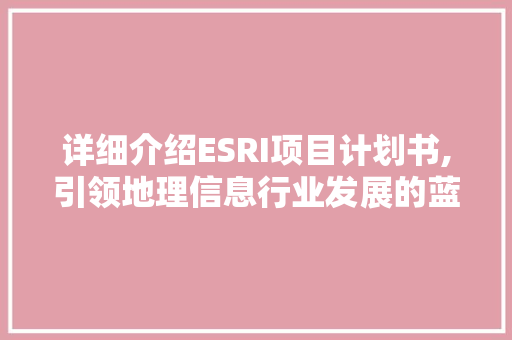详细介绍ESRI项目计划书,引领地理信息行业发展的蓝图