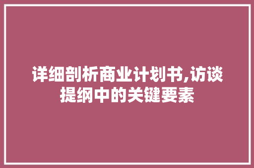 详细剖析商业计划书,访谈提纲中的关键要素