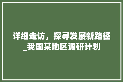 详细走访，探寻发展新路径_我国某地区调研计划