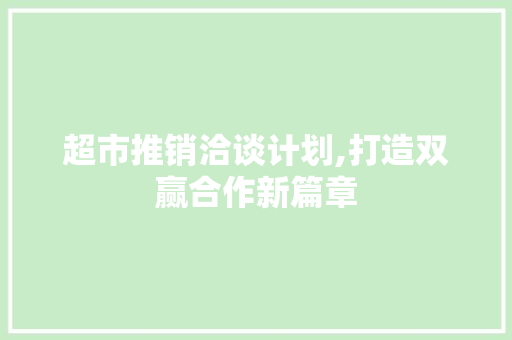 超市推销洽谈计划,打造双赢合作新篇章 反义词汇