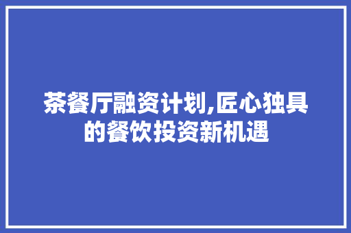 茶餐厅融资计划,匠心独具的餐饮投资新机遇 问答