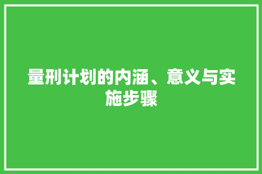 量刑计划的内涵、意义与实施步骤