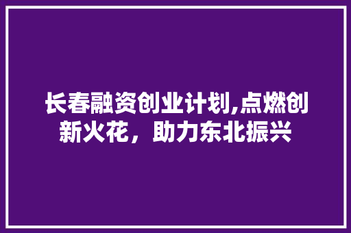 长春融资创业计划,点燃创新火花，助力东北振兴 诗词佳句