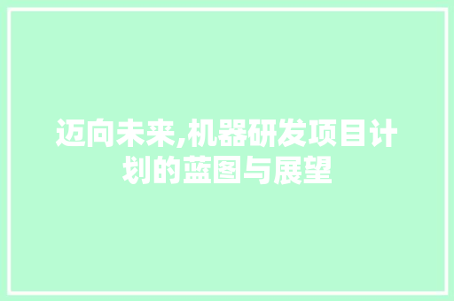 迈向未来,机器研发项目计划的蓝图与展望