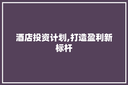 酒店投资计划,打造盈利新标杆