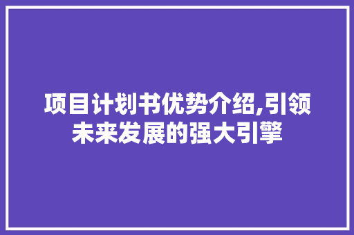 项目计划书优势介绍,引领未来发展的强大引擎