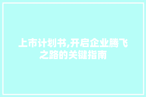 上市计划书,开启企业腾飞之路的关键指南
