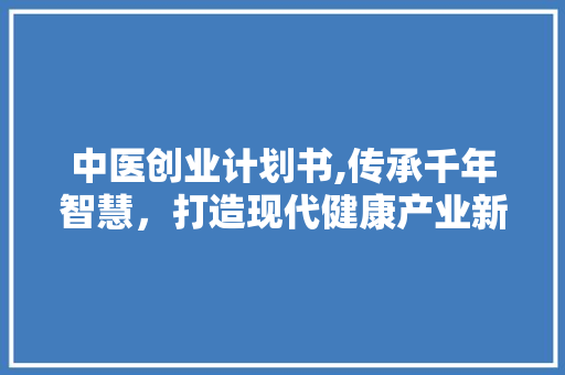 中医创业计划书,传承千年智慧，打造现代健康产业新典范