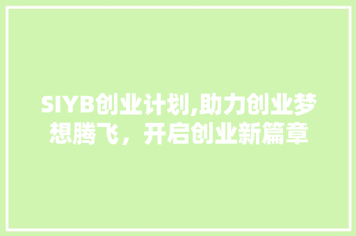 SIYB创业计划,助力创业梦想腾飞，开启创业新篇章