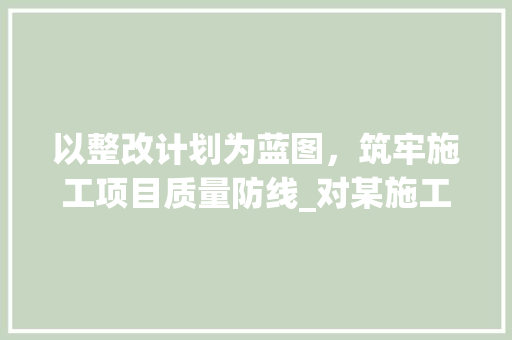 以整改计划为蓝图，筑牢施工项目质量防线_对某施工项目的整改方法与思考