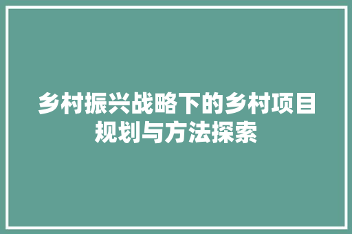 乡村振兴战略下的乡村项目规划与方法探索