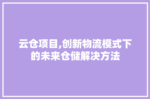 云仓项目,创新物流模式下的未来仓储解决方法