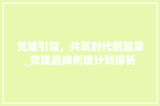 党建引领，共筑时代新篇章_党建品牌创建计划探析