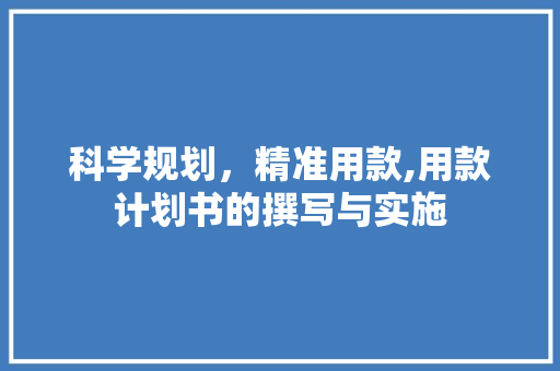 科学规划，精准用款,用款计划书的撰写与实施