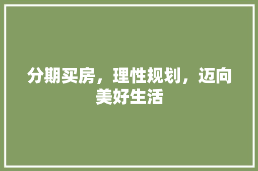 分期买房，理性规划，迈向美好生活