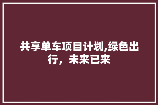 共享单车项目计划,绿色出行，未来已来