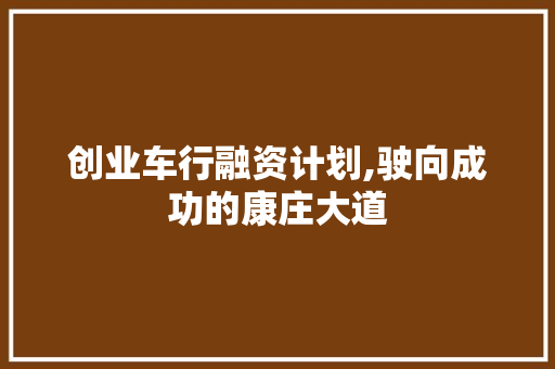 创业车行融资计划,驶向成功的康庄大道