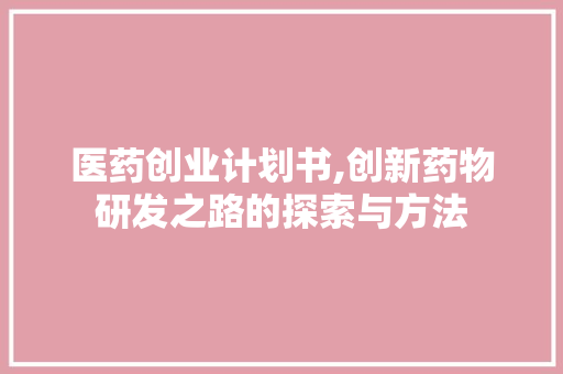 医药创业计划书,创新药物研发之路的探索与方法