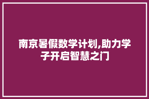 南京暑假数学计划,助力学子开启智慧之门