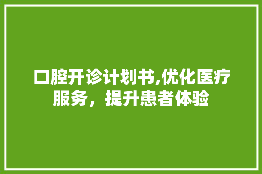 口腔开诊计划书,优化医疗服务，提升患者体验