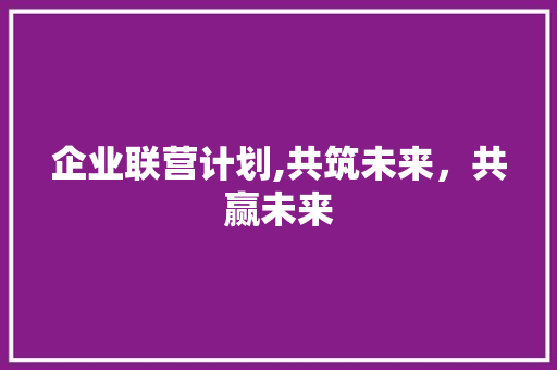 企业联营计划,共筑未来，共赢未来