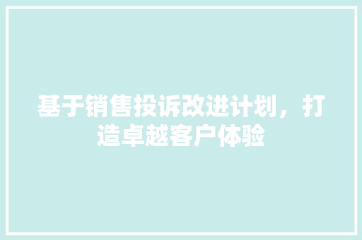 基于销售投诉改进计划，打造卓越客户体验
