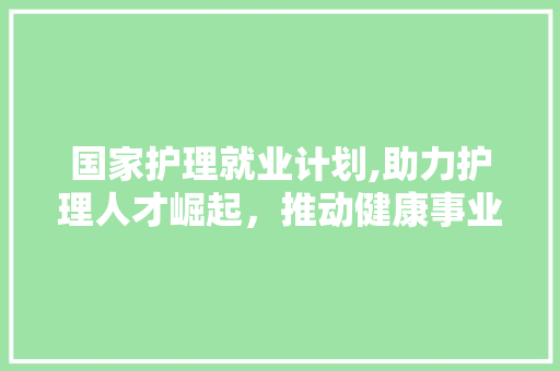 国家护理就业计划,助力护理人才崛起，推动健康事业发展