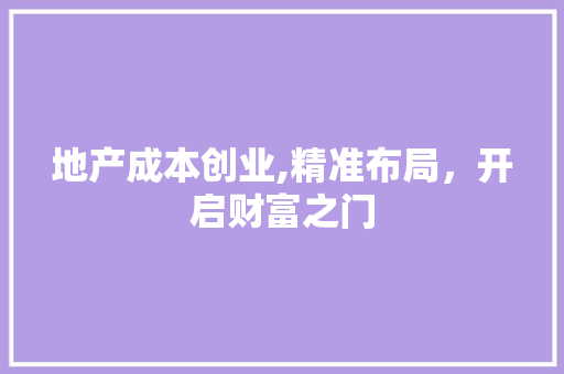 地产成本创业,精准布局，开启财富之门