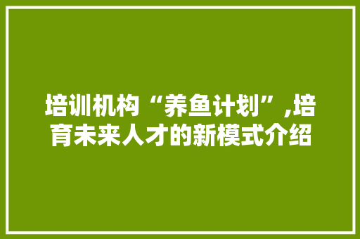 培训机构“养鱼计划”,培育未来人才的新模式介绍