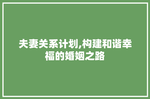 夫妻关系计划,构建和谐幸福的婚姻之路