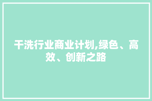 干洗行业商业计划,绿色、高效、创新之路