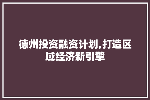德州投资融资计划,打造区域经济新引擎