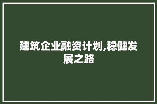 建筑企业融资计划,稳健发展之路