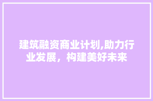 建筑融资商业计划,助力行业发展，构建美好未来