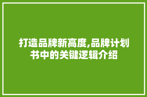 打造品牌新高度,品牌计划书中的关键逻辑介绍 诗词佳句