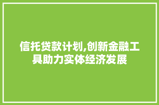 信托贷款计划,创新金融工具助力实体经济发展