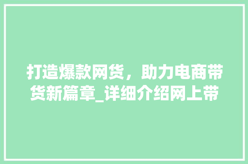 打造爆款网货，助力电商带货新篇章_详细介绍网上带货计划