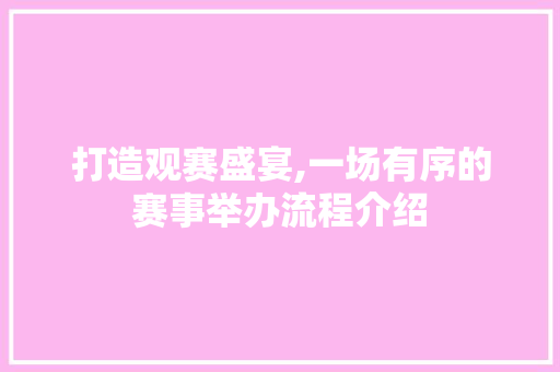 打造观赛盛宴,一场有序的赛事举办流程介绍