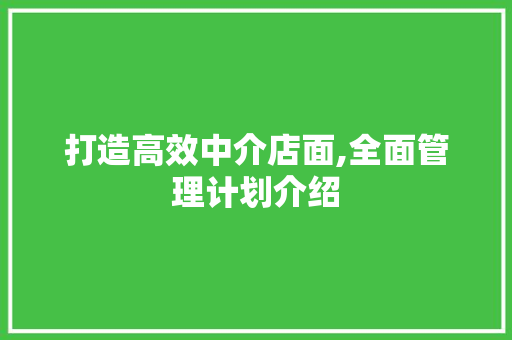 打造高效中介店面,全面管理计划介绍
