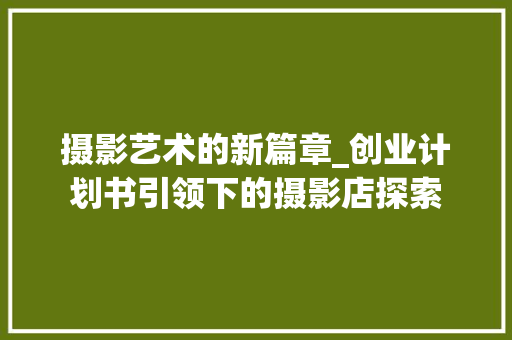 摄影艺术的新篇章_创业计划书引领下的摄影店探索