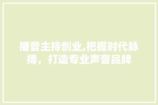 播音主持创业,把握时代脉搏，打造专业声音品牌