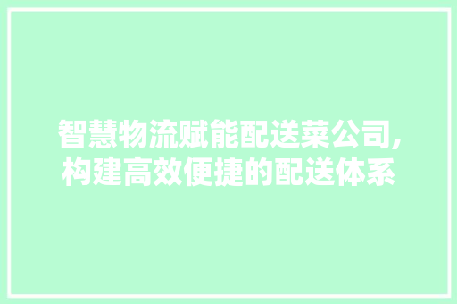智慧物流赋能配送菜公司,构建高效便捷的配送体系
