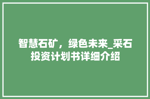 智慧石矿，绿色未来_采石投资计划书详细介绍