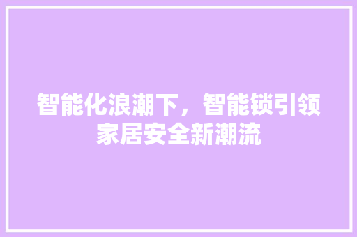智能化浪潮下，智能锁引领家居安全新潮流
