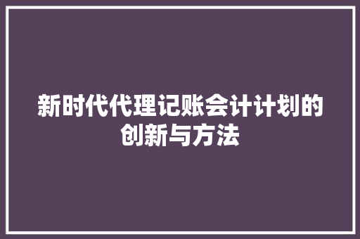 新时代代理记账会计计划的创新与方法 近义词汇