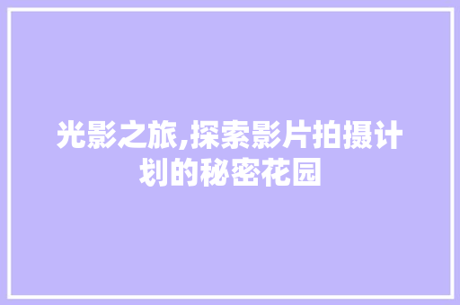 光影之旅,探索影片拍摄计划的秘密花园